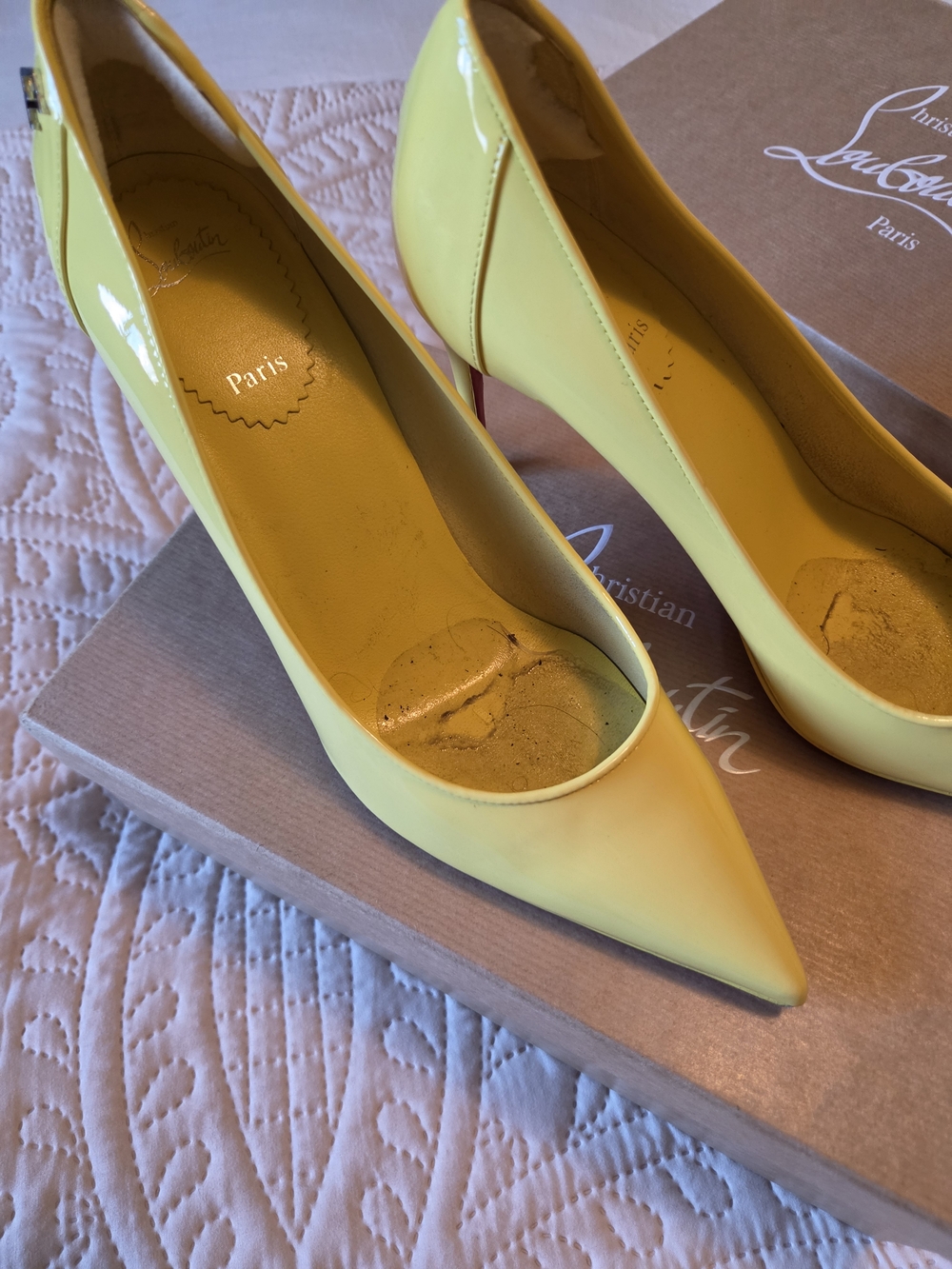 Christian Louboutin Yellow Patent Leather Pointed-Toe Pumps
